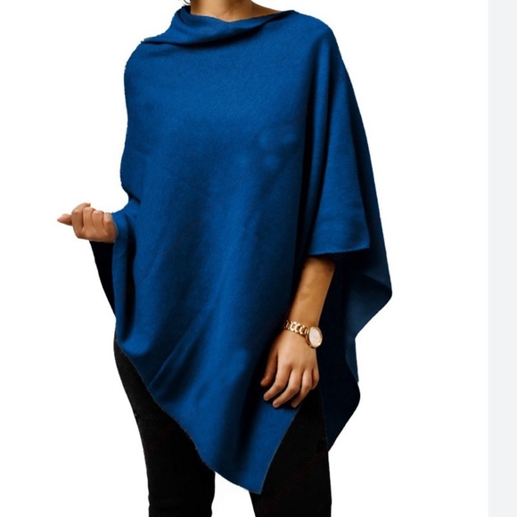 CHARTER CLUB Women’s Cowl Neck Sharkbite Hem Teal Poncho Shawl Petite SM EUC - Picture 1 of 11